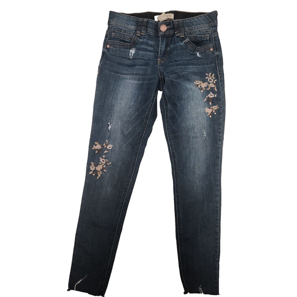 Democracy AB Technology Size 4 Jeans Embroidered Flowers Raw Hem